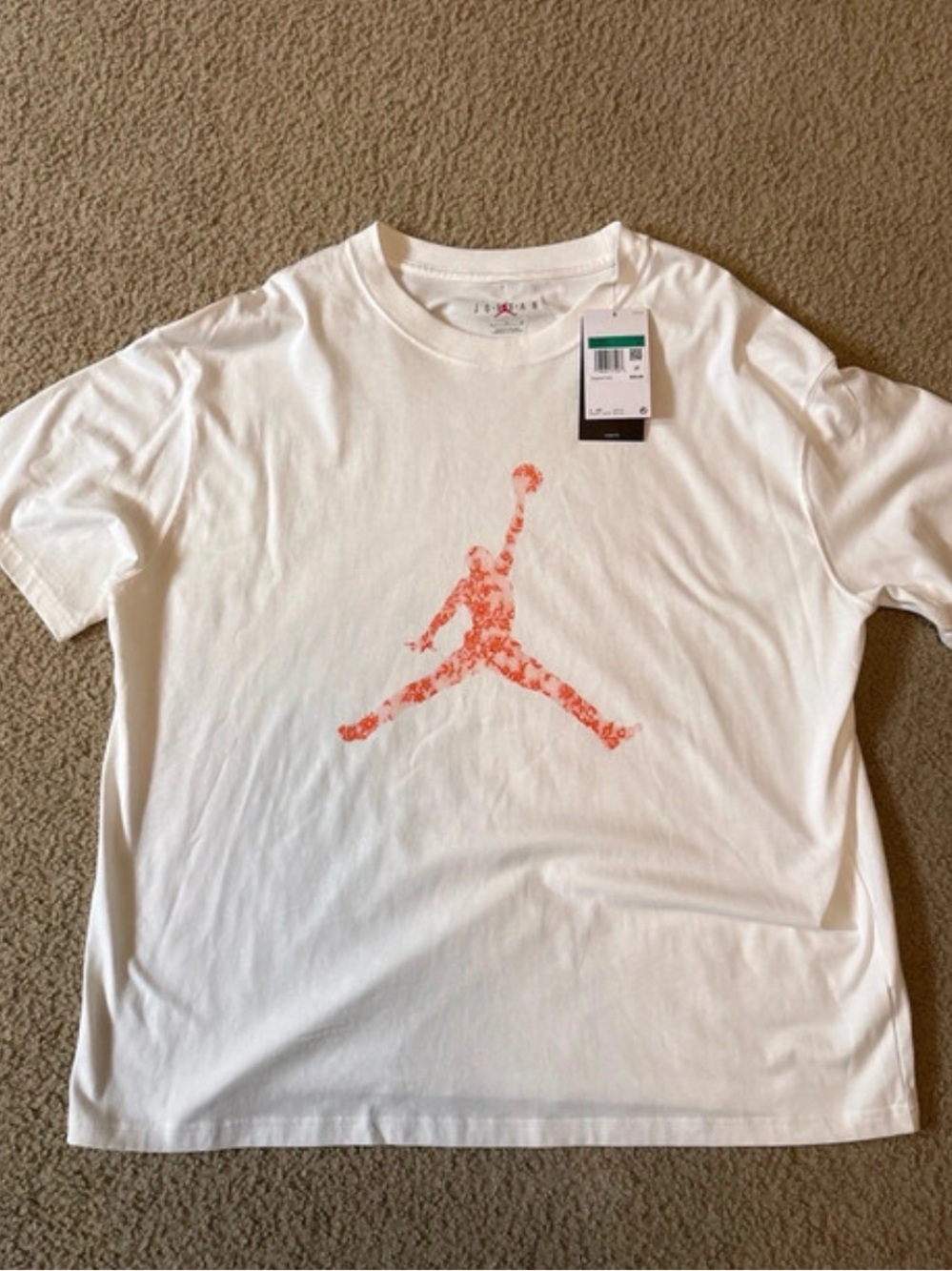 Nike White Short-Sleeve Tee with Orange Jumpman Graphic
